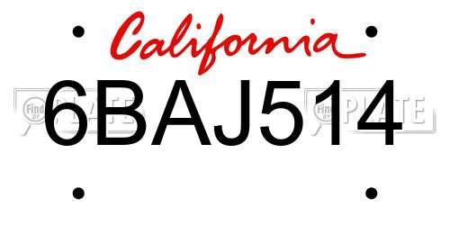 6BAJ514 California License Plate