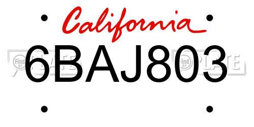 6BAJ803 California License Plate