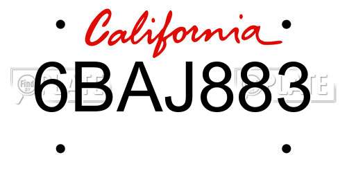 6BAJ883 California License Plate