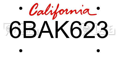 6BAK623 California License Plate