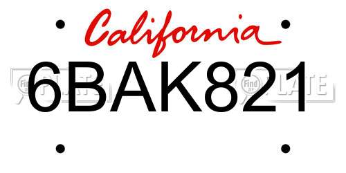 6BAK821 California License Plate