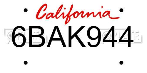 6BAK944 California License Plate