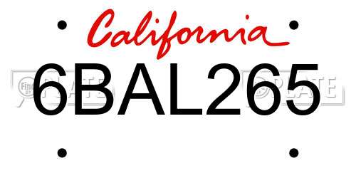 6BAL265 California License Plate