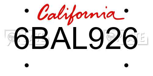 6BAL926 California License Plate