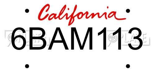 6BAM113 California License Plate