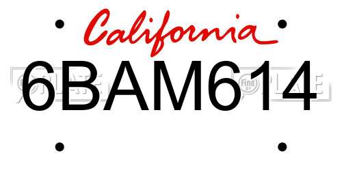 6BAM614 California License Plate
