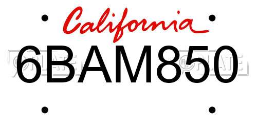 6BAM850 California License Plate