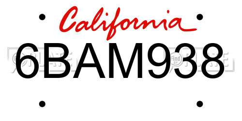 6BAM938 California License Plate