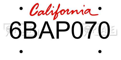 6BAP070 California License Plate