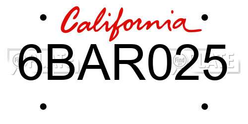 6BAR025 California License Plate