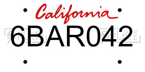6BAR042 California License Plate