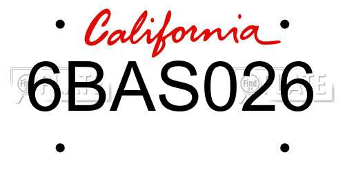 6BAS026 California License Plate