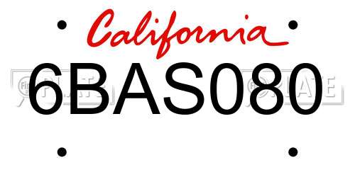 6BAS080 California License Plate