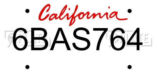 6BAS764 California License Plate