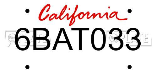 6BAT033 California License Plate