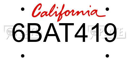 6BAT419 California License Plate