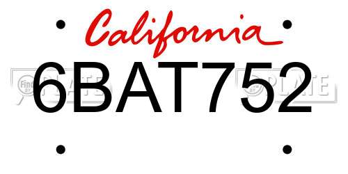 6BAT752 California License Plate