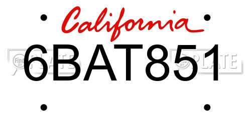 6BAT851 California License Plate