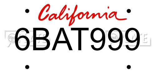 6BAT999 California License Plate