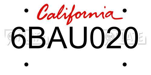 6BAU020 California License Plate
