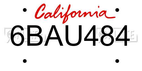 6BAU484 California License Plate