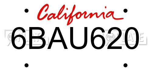 6BAU620 California License Plate