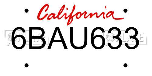 6BAU633 California License Plate