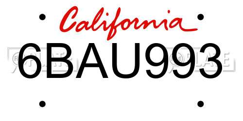 6BAU993 California License Plate