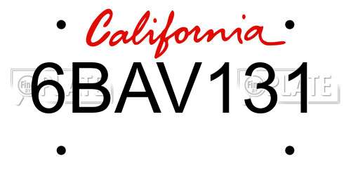 6BAV131 California License Plate