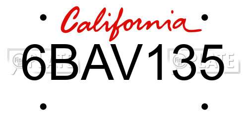 6BAV135 California License Plate