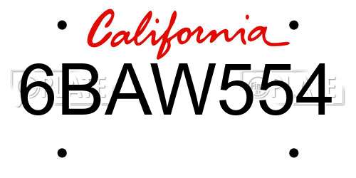 6BAW554 California License Plate