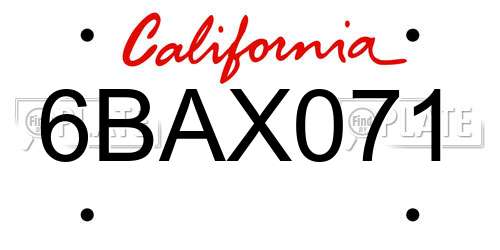 6BAX071 California License Plate