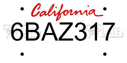 6BAZ317 California License Plate