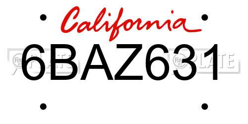 6BAZ631 California License Plate