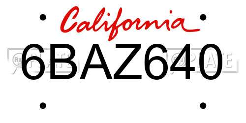 6BAZ640 California License Plate