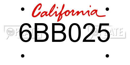 6BB025 California License Plate