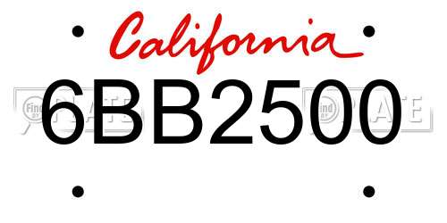 6BB2500 California License Plate