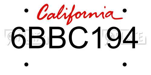6BBC194 California License Plate