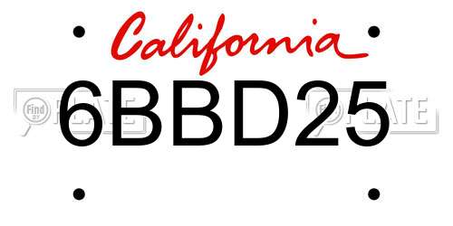 6BBD25 California License Plate
