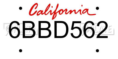 6BBD562 California License Plate