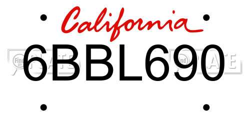 6BBL690 California License Plate
