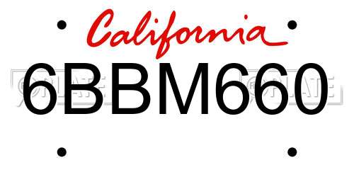 6BBM660 California License Plate