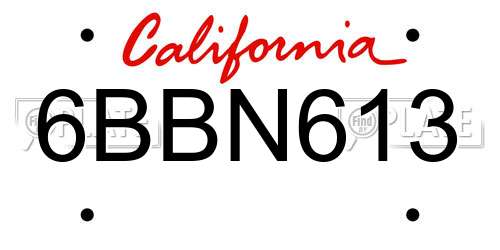 6BBN613 California License Plate
