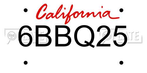 6BBQ25 California License Plate