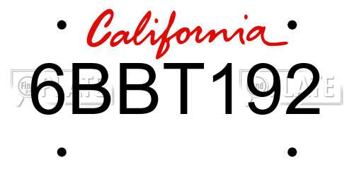 6BBT192 California License Plate