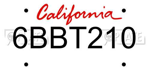 6BBT210 California License Plate