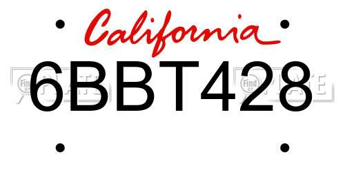 6BBT428 California License Plate