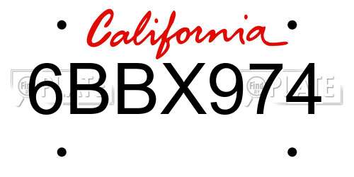 6BBX974 California License Plate