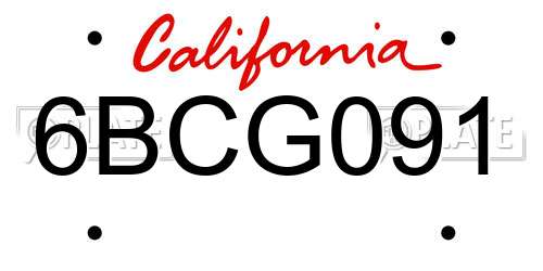 6BCG091 California License Plate