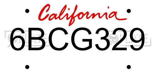 6BCG329 California License Plate